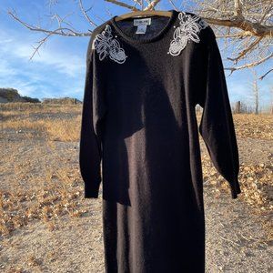 Vintage Black Fancy Sweater Dress by Plain Jane Women's Size Large